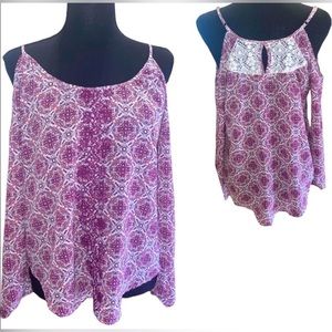 Rewind Cold Shoulder Semi Sheer Adjustable Strap Long Sleeve Flowy Top, XS, EUC
